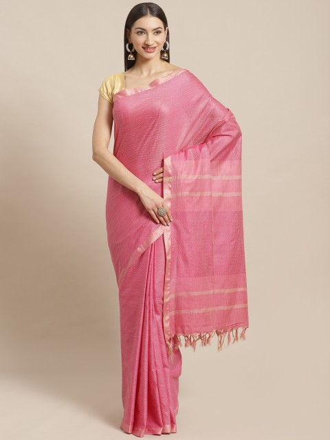 

swatika Pink & Beige Woven Design Handloom Bhagalpuri Saree