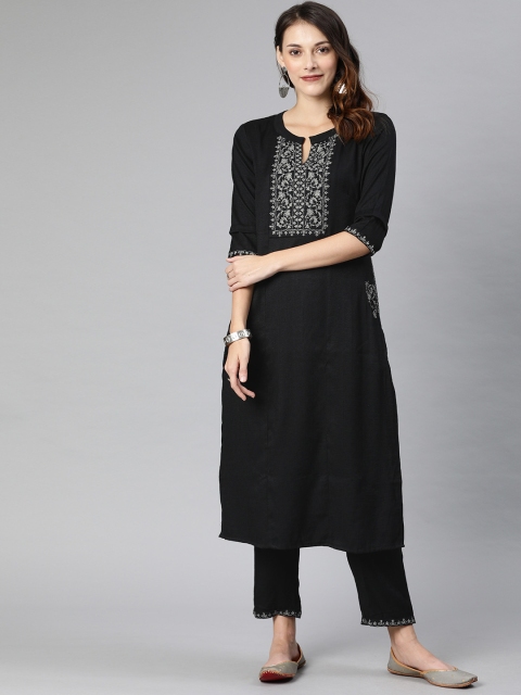 

ETIQUETTE Women Black Yoke Design Kurta with Trousers