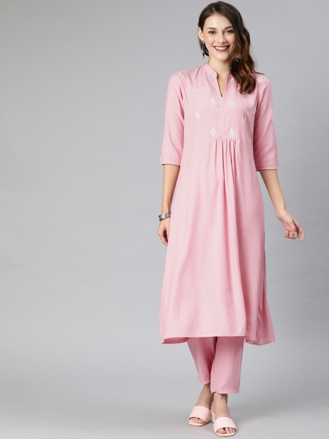 

ETIQUETTE Women Pink Yoke Design Kurta with Trousers