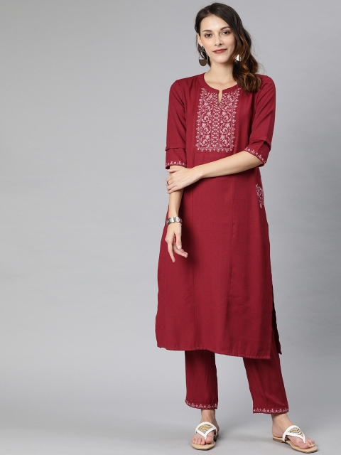 

ETIQUETTE Women Maroon Yoke Design Kurta with Trousers