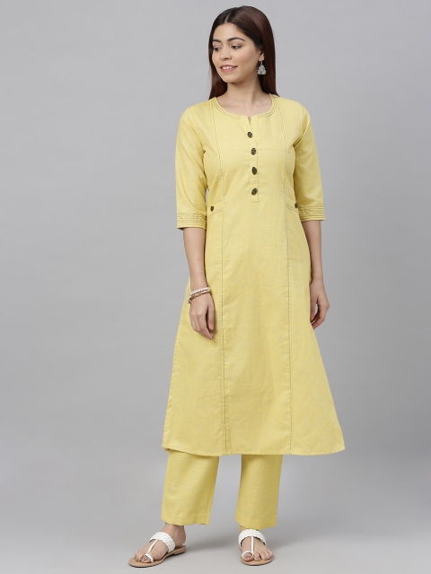 

ETIQUETTE Women Yellow Solid Kurta with Trousers