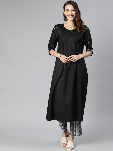 

ETIQUETTE Women Black & Grey Solid Kurta with Palazzos