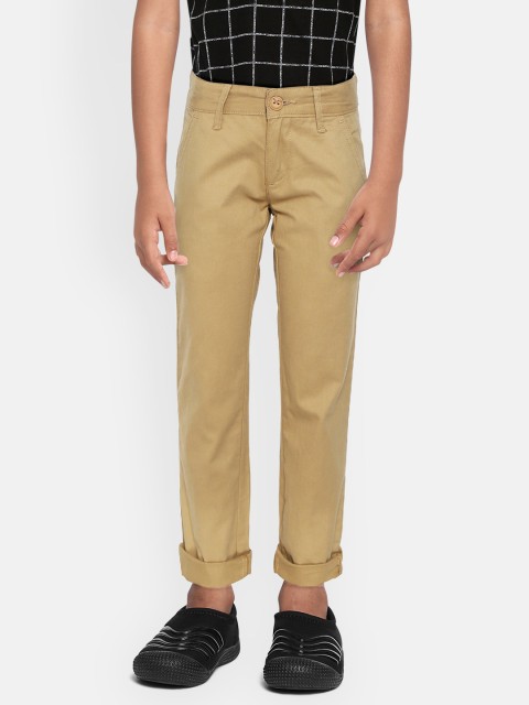 

Pepe Jeans Boys Khaki Pure Cotton Solid Regular Fit Trousers
