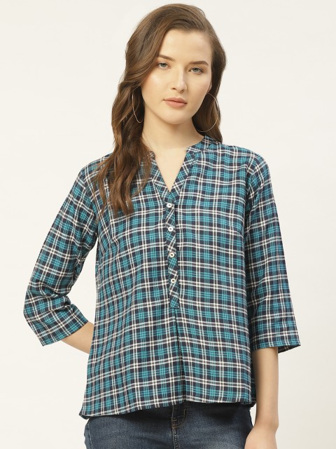 

ZIZO By Namrata Bajaj Women Blue & White Checked Shirt Style Top