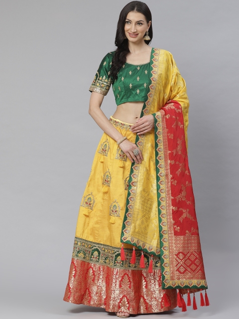 

Readiprint Fashions Yellow & Red Embellished Semi-Stitched Lehenga & Unstitched Blouse with Dupatta