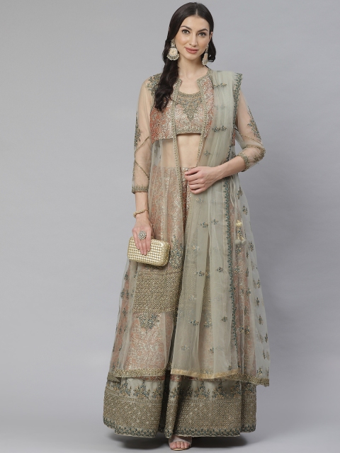 

Readiprint Fashions Green & Orange Woven Design Semi-Stitched Lehenga & Unstitched Blouse with Dupatta