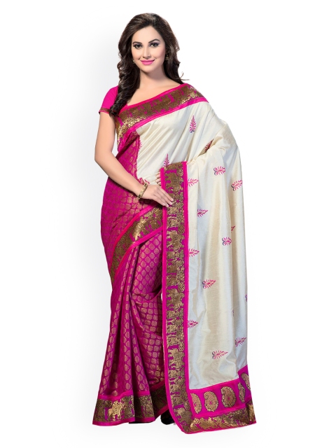 

Ishin Pink & Beige Bhagalpuri Art Silk Printed Saree