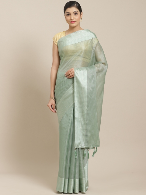 

Nanda Silk Mills Mint Green Self-Checked Saree