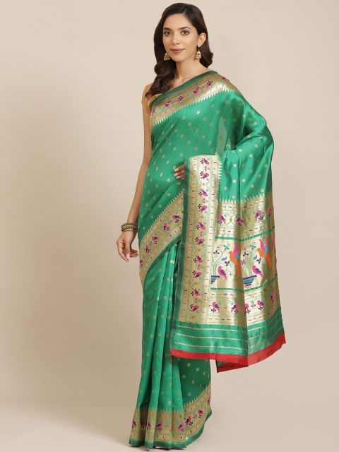 

Nanda Silk Mills Green & Golden Woven Design Saree