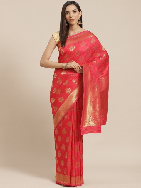 

Nanda Silk Mills Coral Pink & Golden Woven Design Saree