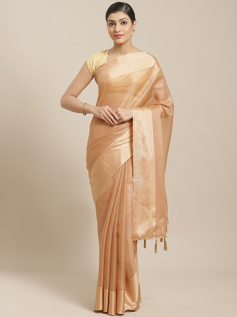 

Nanda Silk Mills Peach-Coloured Self-Checked Saree