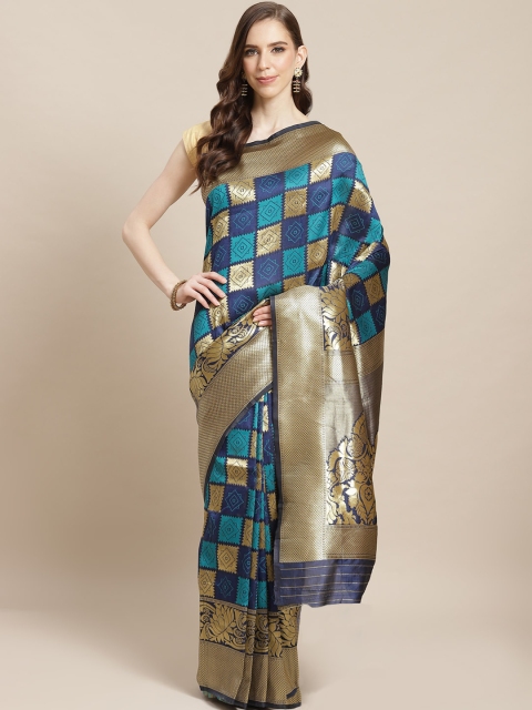 

Nanda Silk Mills Blue & Golden Jacquard Woven Design Saree