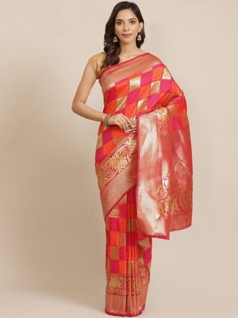 

Nanda Silk Mills Pink & Golden Woven Design Saree