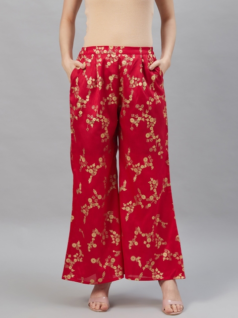 

Ahalyaa Women Red & Golden Floral Printed Flared Palazzos