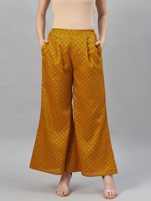 

Ahalyaa Women Mustard Yellow & Golden Polka Dots Printed Flared Palazzos