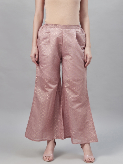 

Ahalyaa Women Dusty Pink & Golden Geometric Printed Flared Palazzos