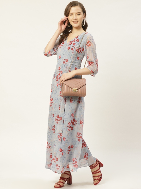 

Antheaa Women Blue & Red Floral Printed Maxi Dress