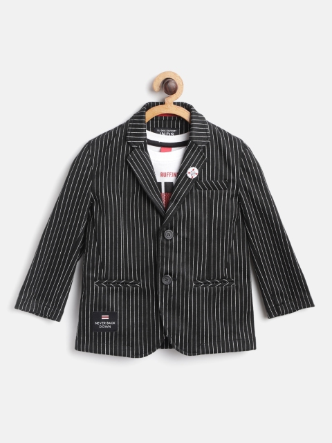 

RUFF Boys Black & White Striped Blazer With T-shirt