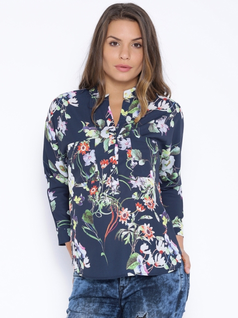 

Ginger by Lifestyle Navy Aquatic Summer Floral Print Top, Navy blue