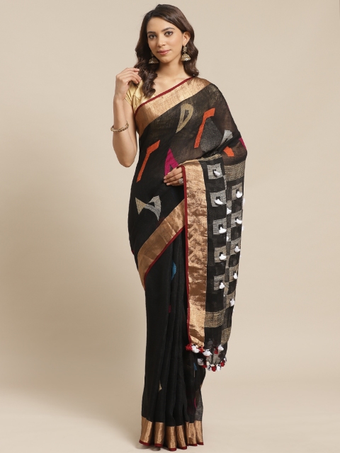 

Laa Calcutta Black & White Linen Woven Design Dhakai Jamdani Saree