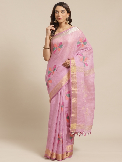 

Laa Calcutta Lavender Pure Linen Woven Design Handloom Jamdani Saree