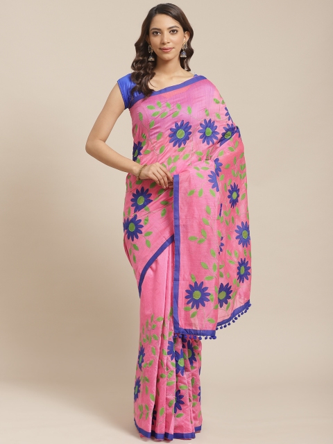 

Laa Calcutta Pink & Blue Embroidered Bengal Handloom Saree