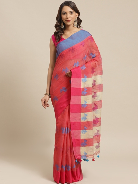 

Laa Calcutta Pink & Beige Woven Design Bengal Handloom Saree