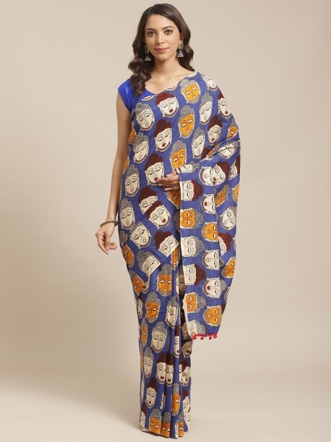 

Laa Calcutta Blue & Beige Quirky Kalamkari Print Handloom Saree