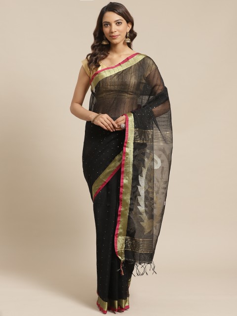 

Laa Calcutta Black Pure Silk Embellished Jamdani Handloom Saree
