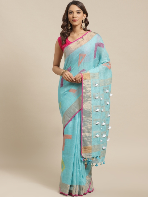 

Laa Calcutta Blue Linen Woven Design Dhakai Jamdani Saree
