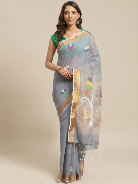 

Laa Calcutta Grey & Golden Pure Silk Embroidered Resam Dhakai Jamdani Saree