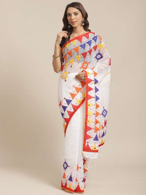 

Laa Calcutta White & Blue Bengal Handloom Embroidered Saree