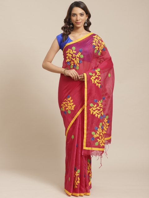 

Laa Calcutta Maroon & Mustard Yellow Embroidered Handloom Saree