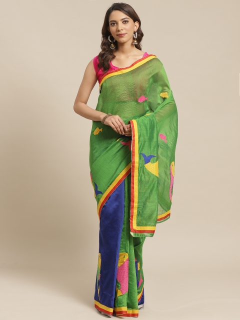 

Laa Calcutta Green & Blue Applique Handloom Saree