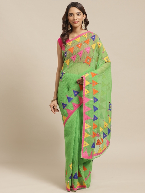 

Laa Calcutta Green & Pink Applique Handloom Saree