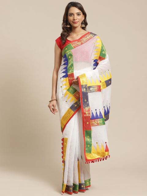 

Laa Calcutta White & Blue Applique Handloom Saree