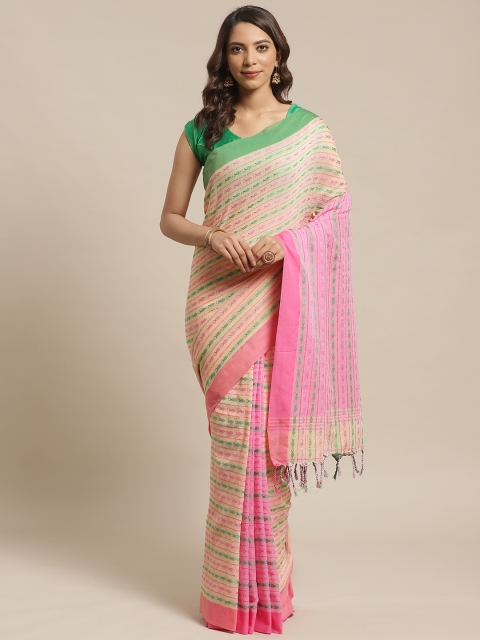 

Laa Calcutta Beige & Pink Quirky Woven Design Handloom Saree