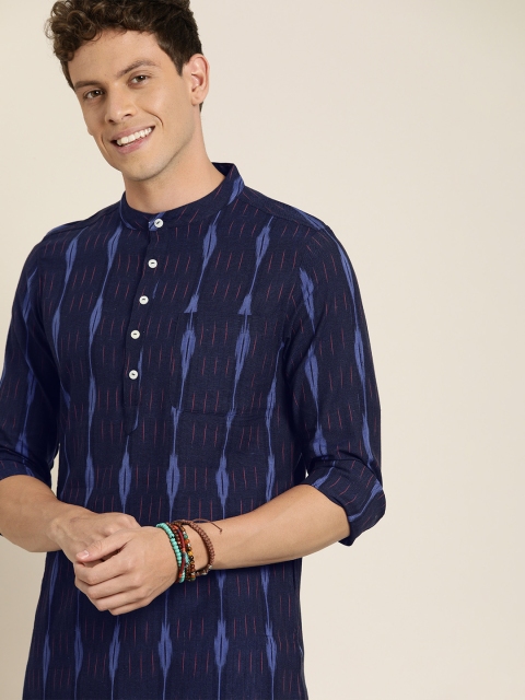 

Taavi Men Navy Blue & White Ikat Woven Design Kurta with Trousers
