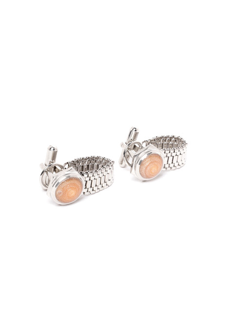 

D.C Creation Peach-Coloured Silver-Plated Studded Handcrafted Geometric Cufflinks