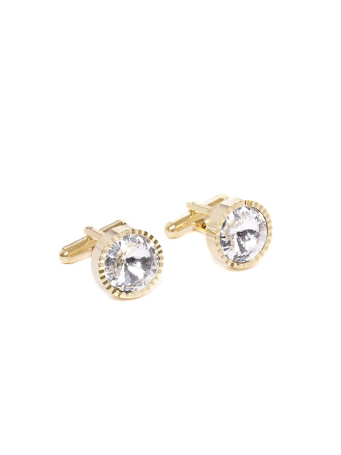 

D.C Creation Gold-Plated Stone-Studded Handcrafted Round Cufflinks