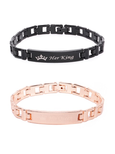 

D.C Creation Unisex Set of 2 Link Couple Bracelets, Black