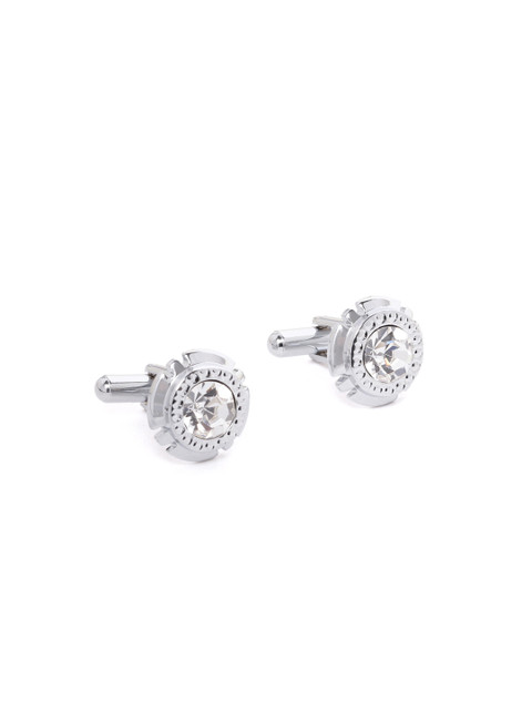 

D.C Creation Silver-Plated Stone-Studded Round Cufflinks