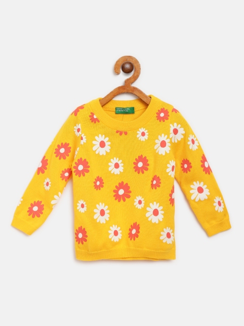 

United Colors of Benetton Girls Yellow & Orange Floral Print Pullover