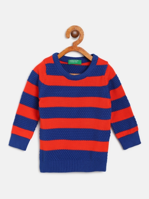 

United Colors of Benetton Boys Orange & Blue Striped Pullover