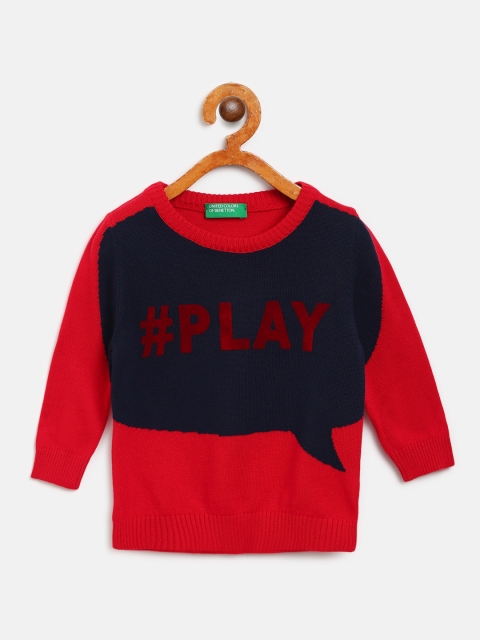 

United Colors of Benetton Boys Navy Blue & Red Colourblocked Pullover