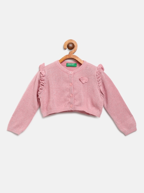 

United Colors of Benetton Girls Pink Shimmer Crop Cardigan