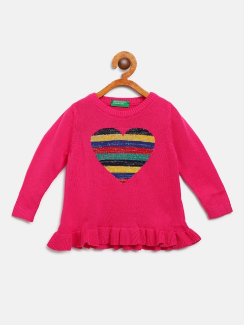 

United Colors of Benetton Girls Pink Heart-Shaped Striped Sweater
