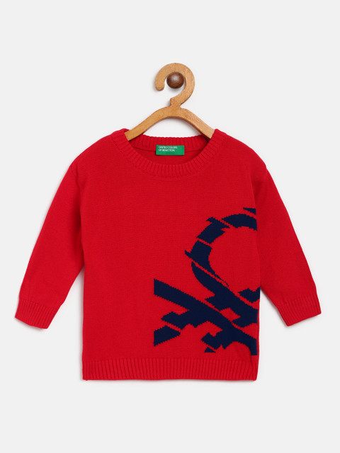 

United Colors of Benetton Boys Red & Navy Brand Logo Self Design Pullover