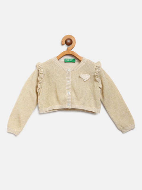 

United Colors of Benetton Girls Beige Shimmer Crop Cardigan