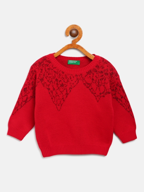 

United Colors of Benetton Girls Red Self-Design Pullover Sweater